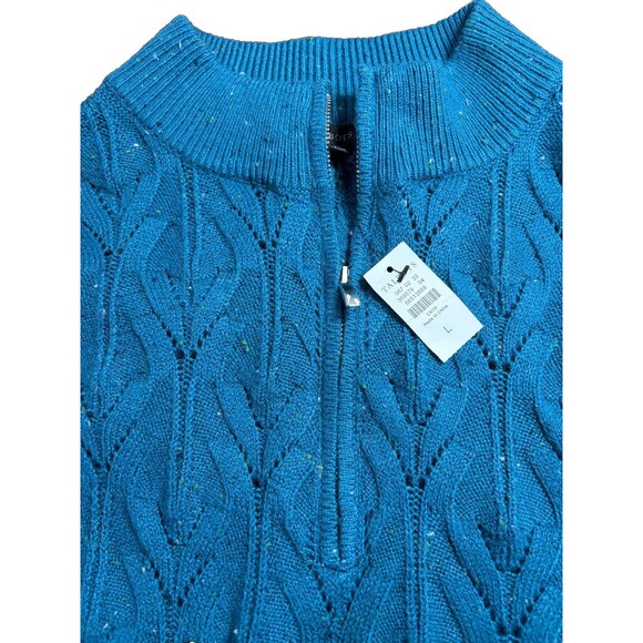 Talbots NWT  Women CABLE KNIT PONCHO - TEAL OCEAN TWEED  Sz Large - Picture 3 of 4